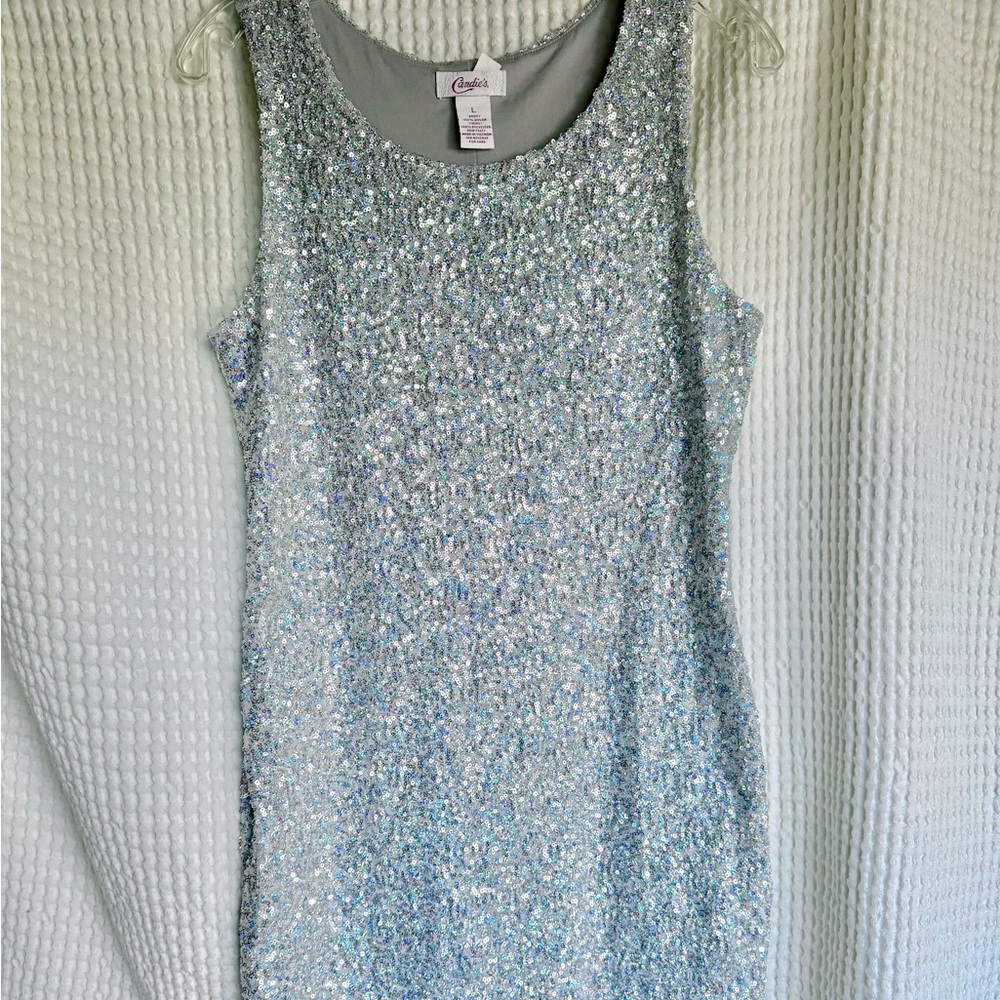 Candie's Silver Sequin Mini Sheath Dress for Night Out